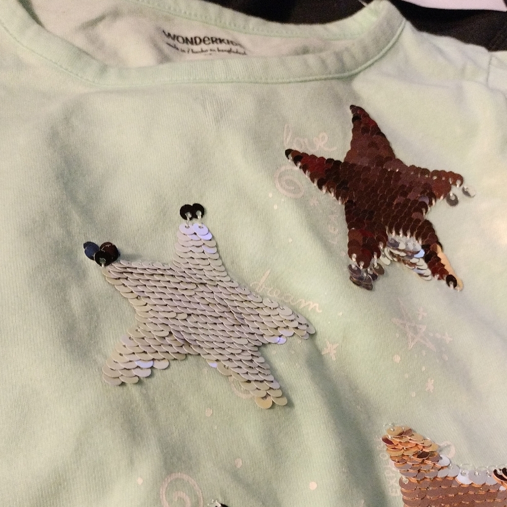 Wonderkids Light Green Star Sequin Tee